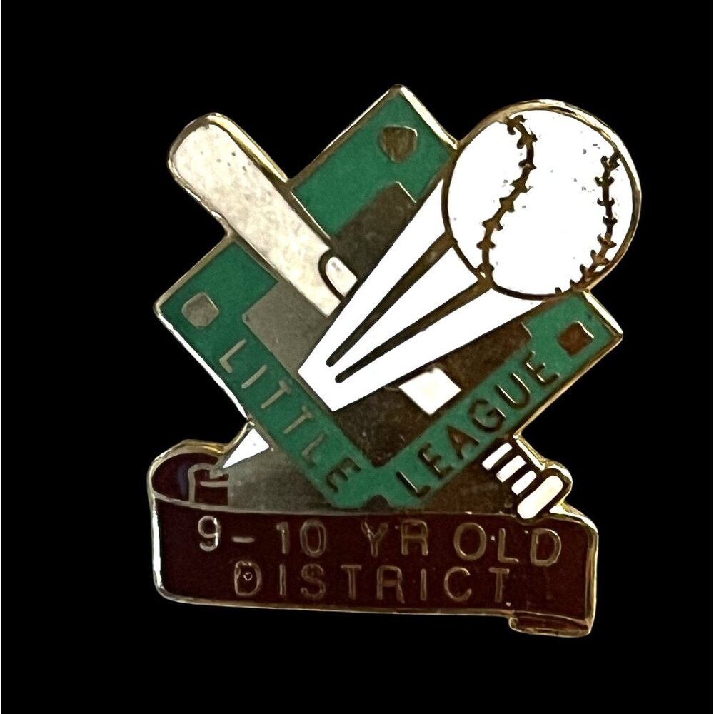 Little League 9-10 Yr Old District Baseball Pin Gold Tone Metal Vintage